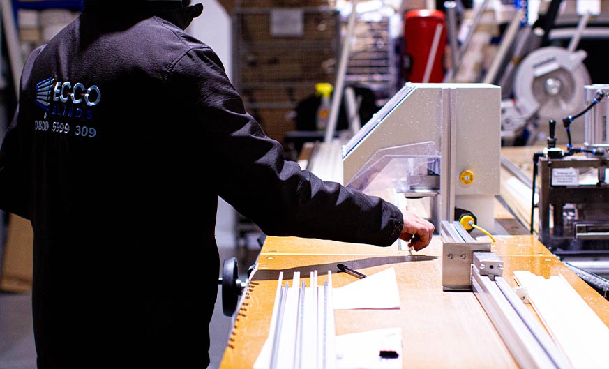 Ecco Blinds specialist precisely cutting blinds, backed by Our Guarantee of quality.